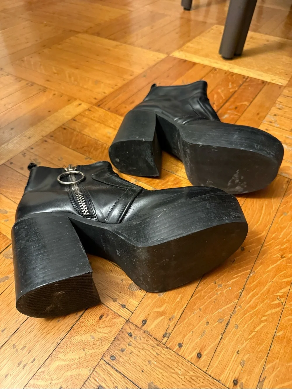 Current Mood Black Platform Block Heel Ankle Boots with Ring Zipper